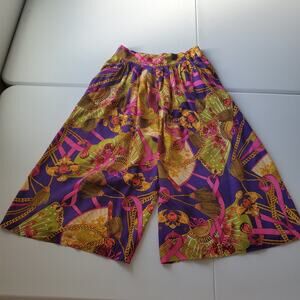 Anna Kriste Pants Medium Pink Floral Chain Wide Leg Capri Culotte Maximalist
